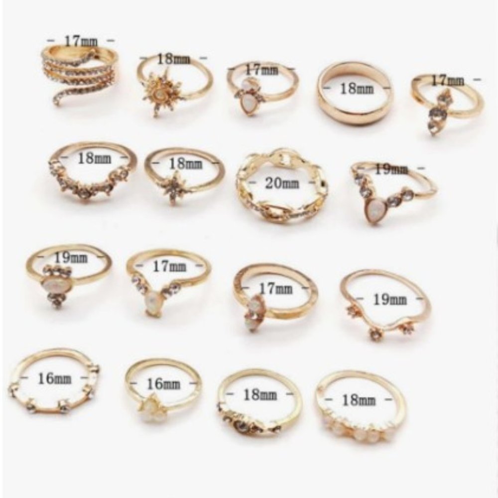 17 Pc Boho Ethnic Gypsy Opal, Crystal, Gold Tone Rings in Various Sizes - NWT - Picture 5 of 14